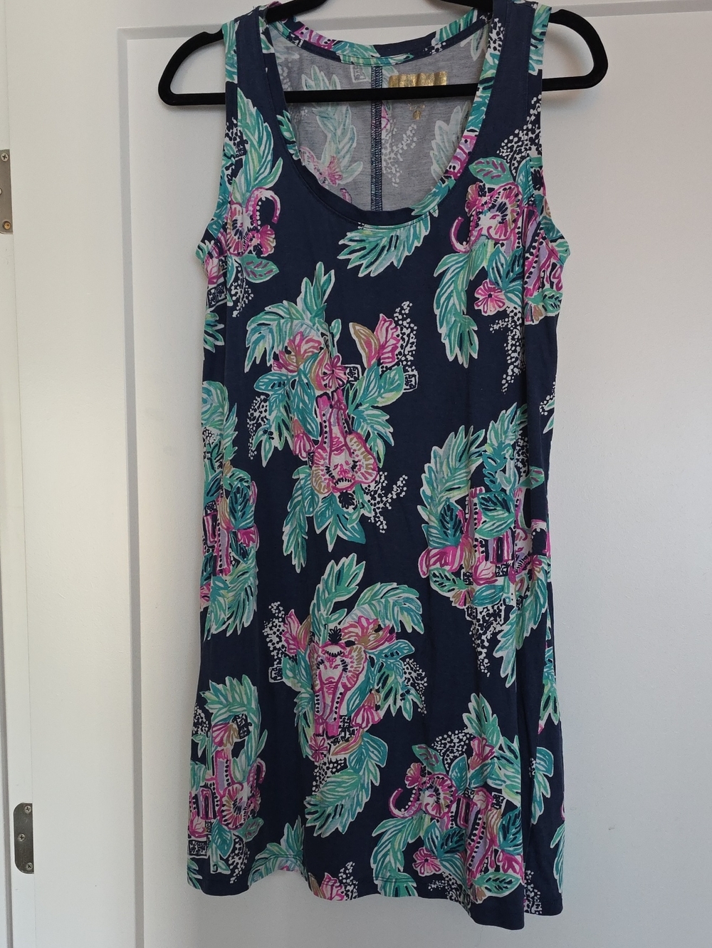 Lilly Pulitzer Navy Tank Coverup with Pink & Teal Tropical Print